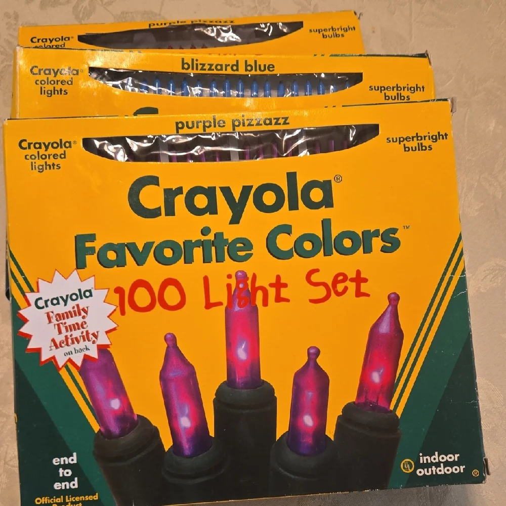 1996 Crayola Favorite Colors 100 Light Set Of 3 Purple Pizzazz and Blizzard Blue